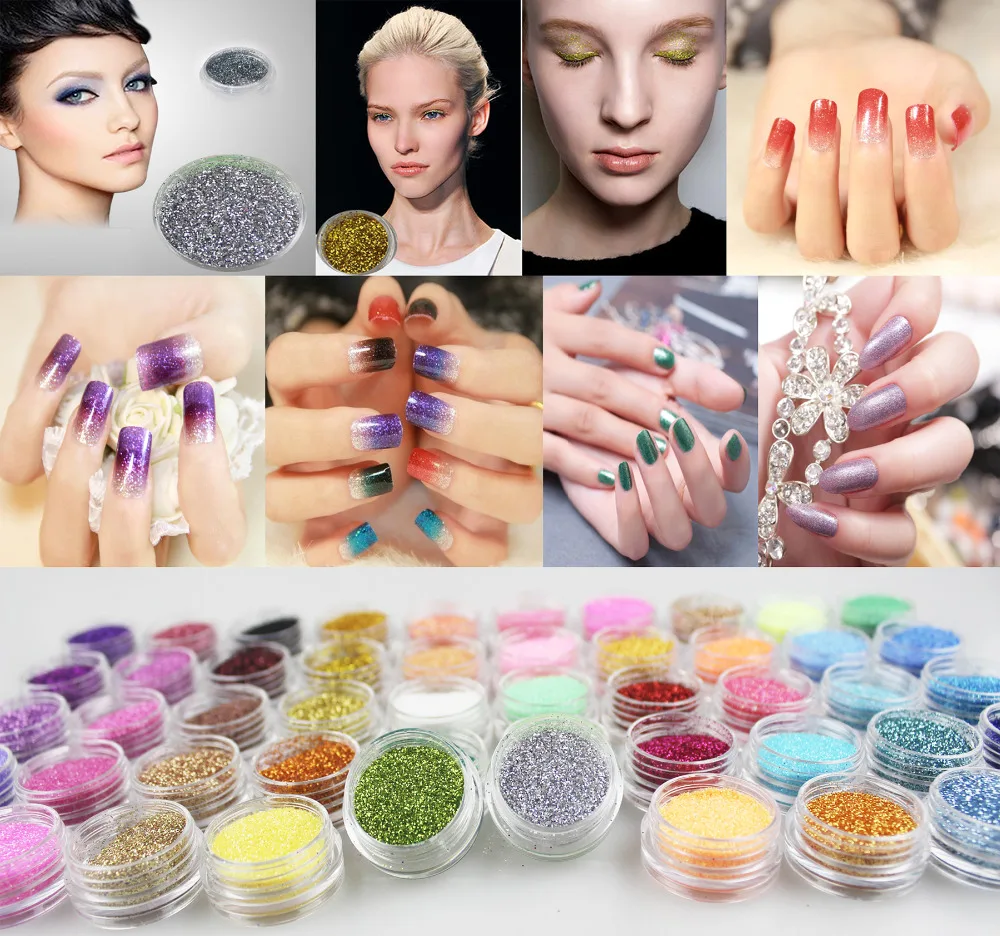 

50 Colors Excellent Quality Glitter Powder Dust Set For Nail Art Beauty & Sticker Flase Tips Desgin Freeshipping 051