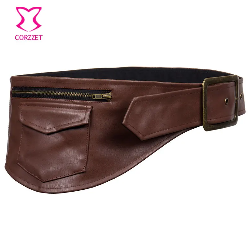 Женская Коричневая Кожаная поясная сумка карманный ремень сексуальные корсеты и