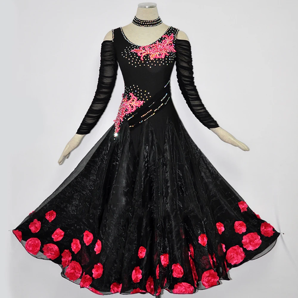 

Hot Sale Modern Dance Dresses For Ladies Rose red Black White Purple Professional Women Waltz Competitive Ballroom Clothes N4022