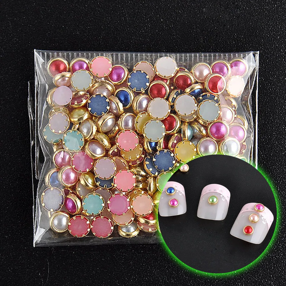 

200 PCs/Bag Fashion DIY 3D Pearl Rhinestone Manicure Tips 4mm Nail Art Acrylic Nail Art Beads Decoration Beauty UV Gel Colorful