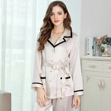 Женские топы пижамы длинный рукав Весна шелка и сатина с серый Женская летняя пижама Шелковая ночная рубашка 2 шт./компл. Размеры M, L, XL