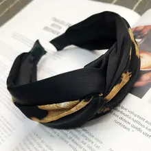 Gorros casuales elásticos fruncidos con aro de pelo ancho con Patchwork de leopardo y tela anudada retorcida Vintage para mujer(China)