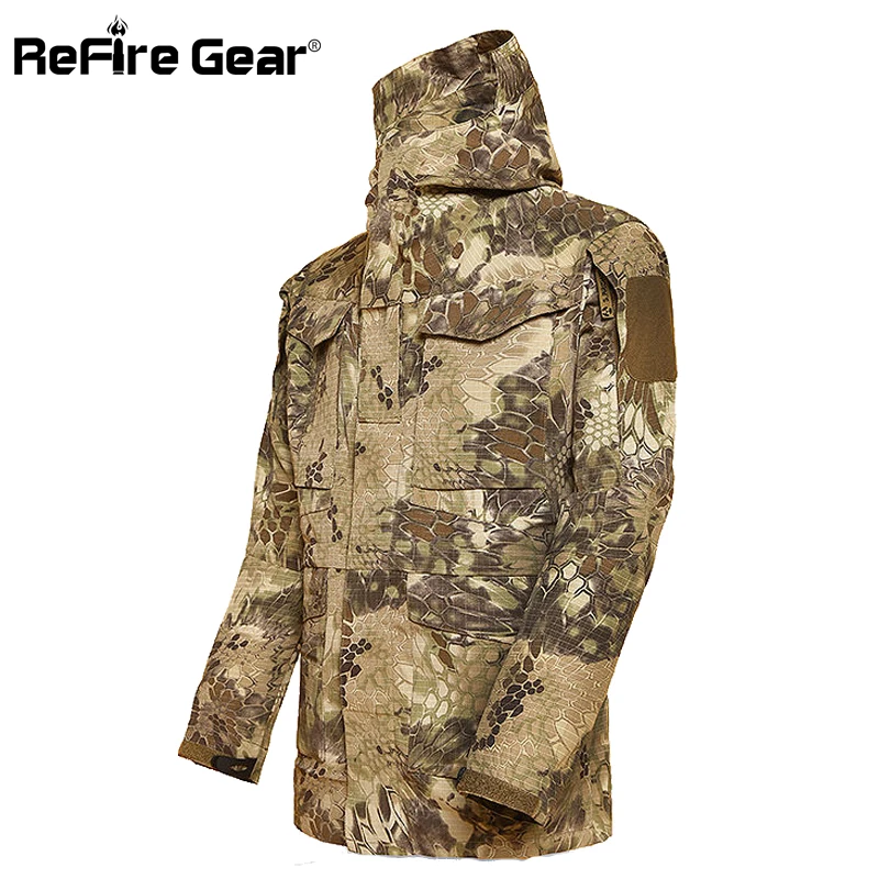 Мужская камуфляжная куртка ReFire Gear водонепроницаемая ветровка с капюшоном в