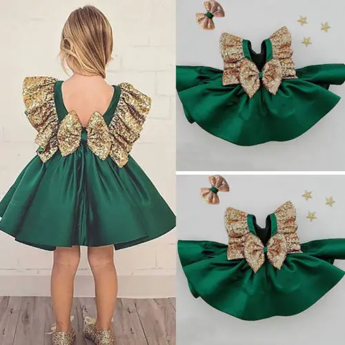 FOCUSNORM Kids Baby Girl Dress Sequins Bowknot Wedding Party Princess Short Sleeve Pacthwork Dresses | Детская одежда и обувь