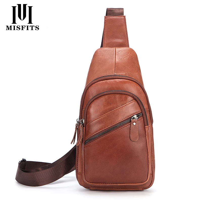 

Men 's Cowhide Vintage Chest Bags Genuine Leather Single Shoulder Pack High Quality Small Solid Cross Body Bag For Man