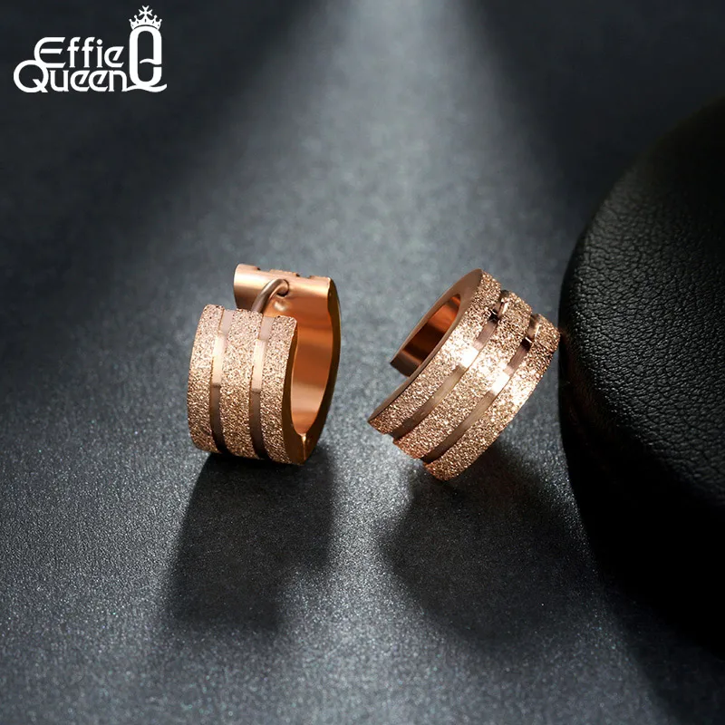 

Effie Queen Women Men Fashion Frosted Earrings Stud Stainless Steel Material 3 Color Trendy Style Earrings Jewelry IE19