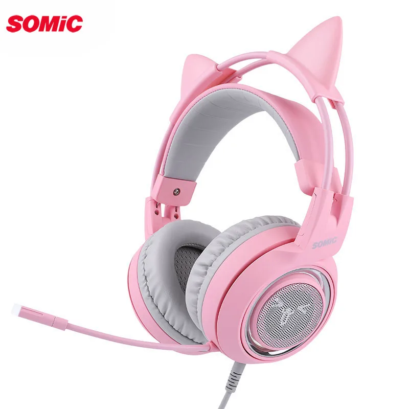 

SOMIC G951 Pink Lovely Cat Girl PS4 7.1 virtual Gaming Headphones LED Headset Vibration USB headphone for Computer PC Laptop