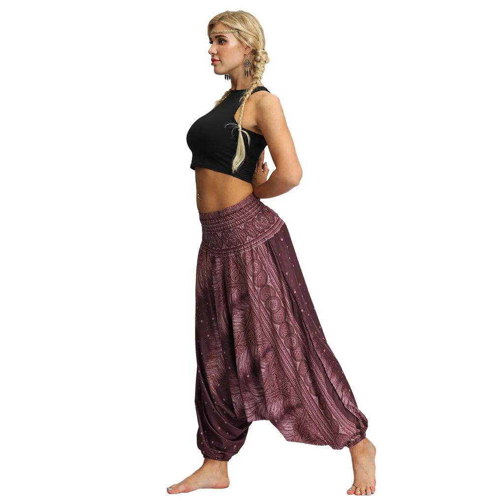 Новые женские свободные штаны для йоги, свободные большие штаны, Boho Aladdin, комбинезон Harlan, штаны с высокой талией
