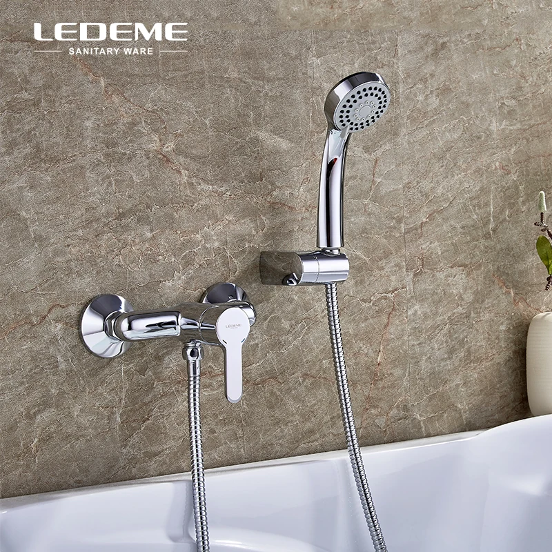 

LEDEME Wall Mounted Bathtub Faucet Shower Brass Body Showers with 3-Function Handhead ABS Shower Head for Bathroom, Chrome L2003
