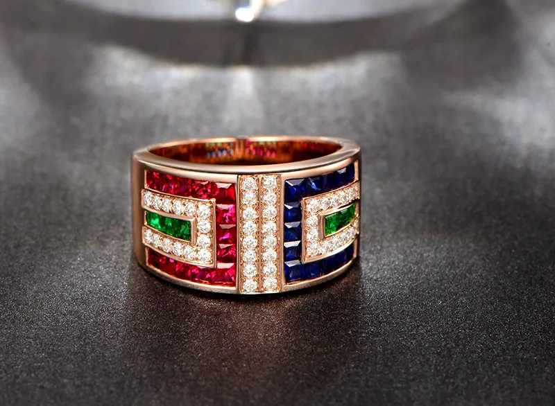 Trendy Luxury Colorful Crystal Rings Shining AAA Cubic Zirconia Ring For Women Man 585 Rose Gold Color bague femme Anel Hot B742 (4)