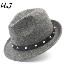 Шерсть женская мужская фетровая шляпа на зиму Осень Элегантная Леди папа кашемир Трилби Хомбург Черч джаз шляпа с Панк Пояс