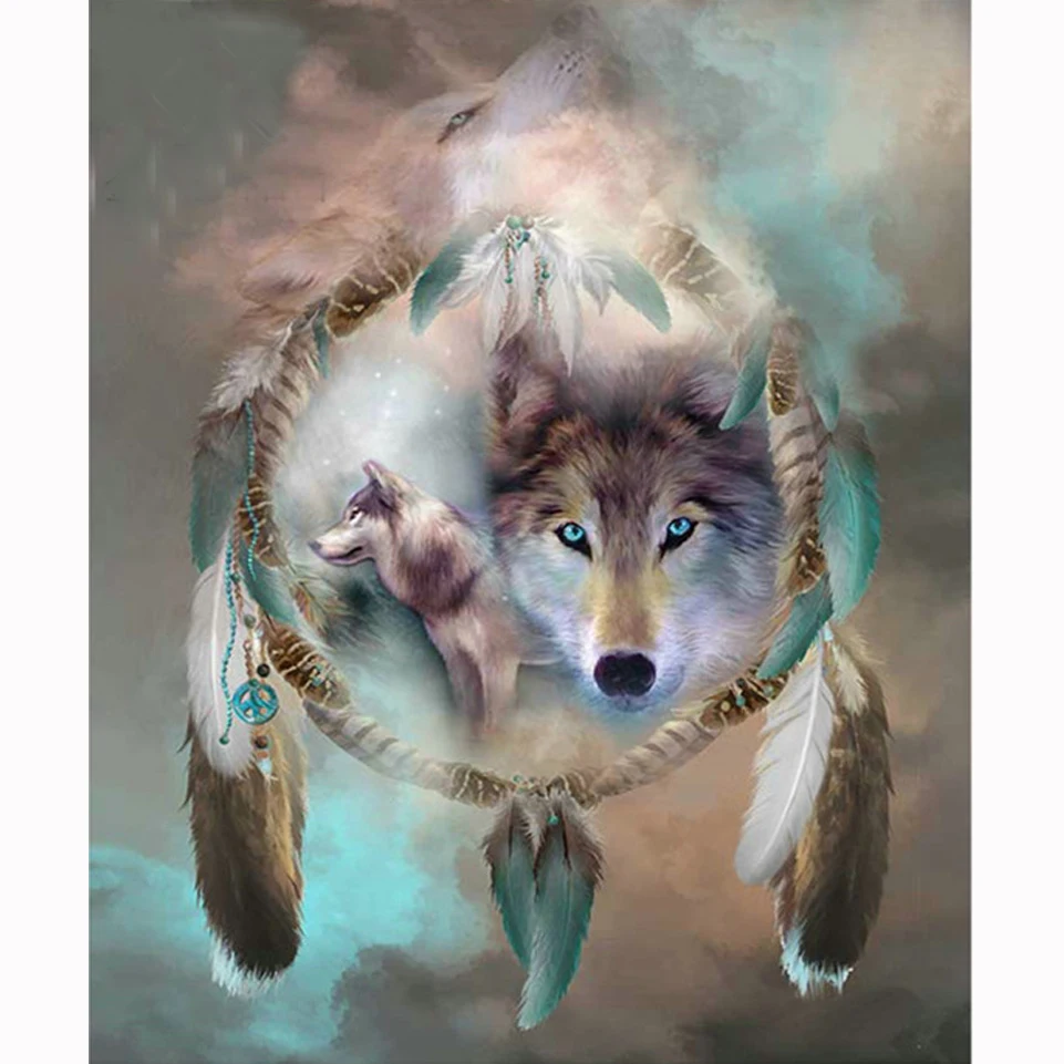 

Icon Diamond Embroidery Wolf Dream Catcher 5D Cross Stitch Square Drill Diamond Painting DIY Wall Sticker Decoration Paintings