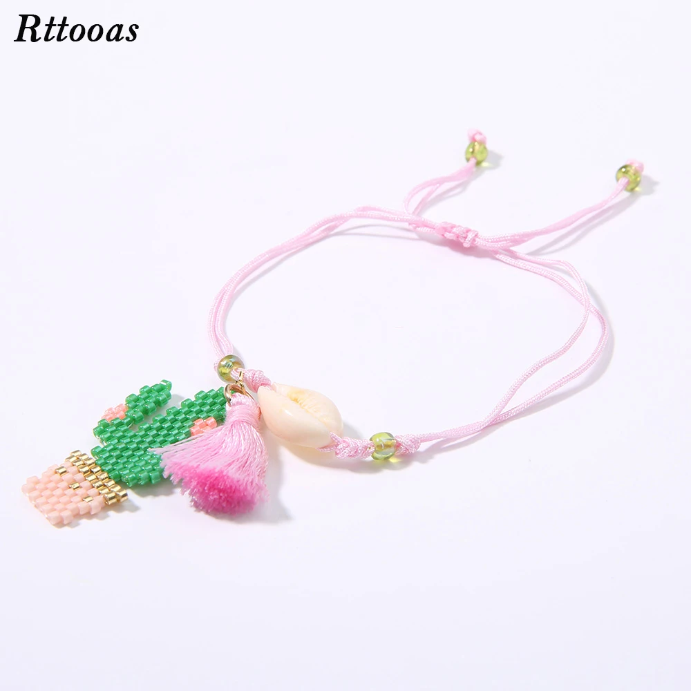 

Rttooas Trendy Summer Shell Anklets Handmade MIYUKI Beads Cactus Pendant Anklets Women Girls Gift 2019 DIY Boho Jewelry