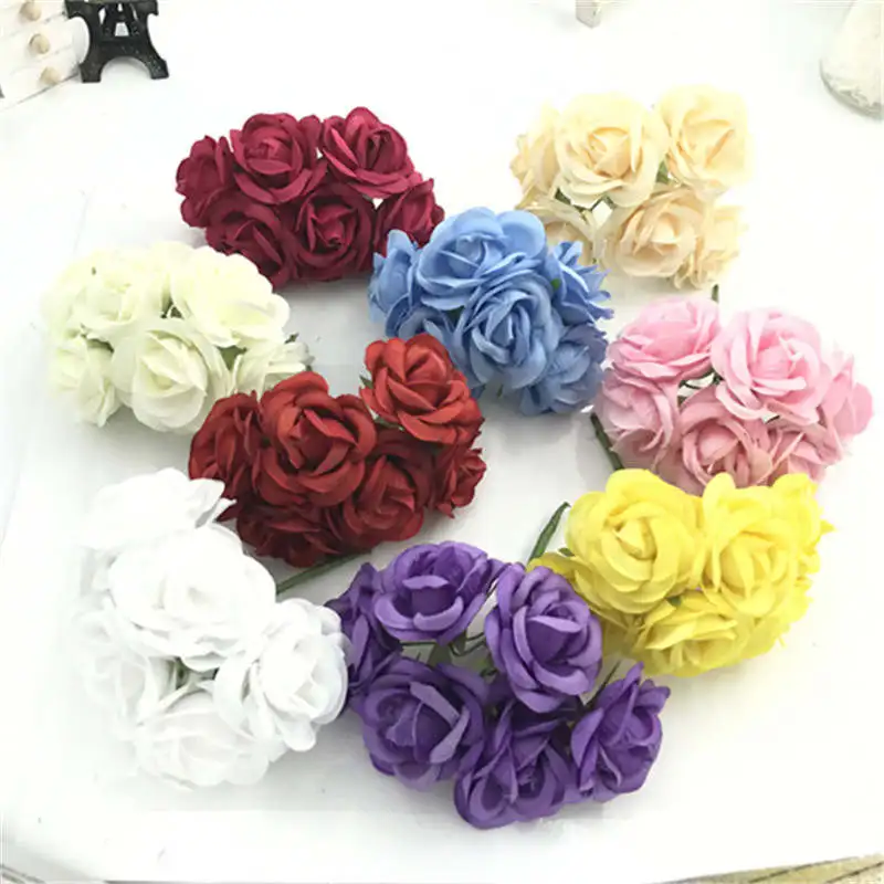 

6PCS Simulated Rose Silk Flower Fake Flower DIY Wreath Material Background Decorative