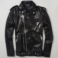 Мужская куртка из натуральной кожи, овечья кожа, зимнее пальто, дубленая кожа, погоны с отворотом, короткая, двойная молния, мотоциклетная одежда