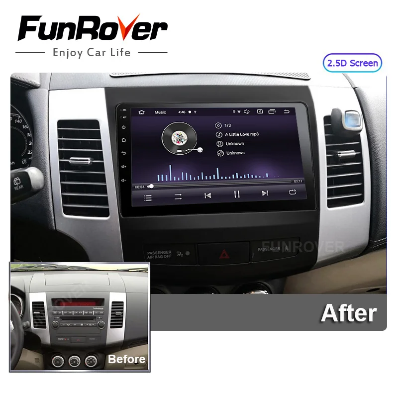 Funrover 2.5D+ ips android 9,0 автомобильный мультимедийный плеер Навигация dvd для Mitsubishi Outlander 2006- peugeot 4007/Citroen gps