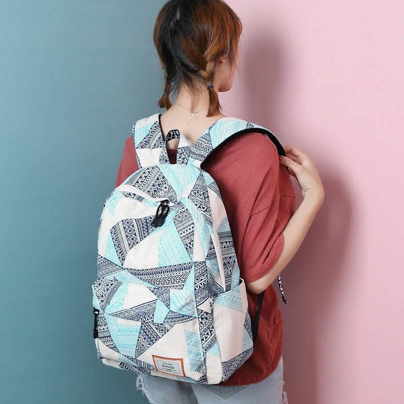 Mochila de poliéster impermeable a la moda para mujer con impresión geométrica personalizada azul para Dama Gran capacidad Colegio diario Mochila Mochila de poliéster impermeable a la moda para mujer con impresión geométrica personalizada azul para Dama Gran capacidad Colegio diario Mochila