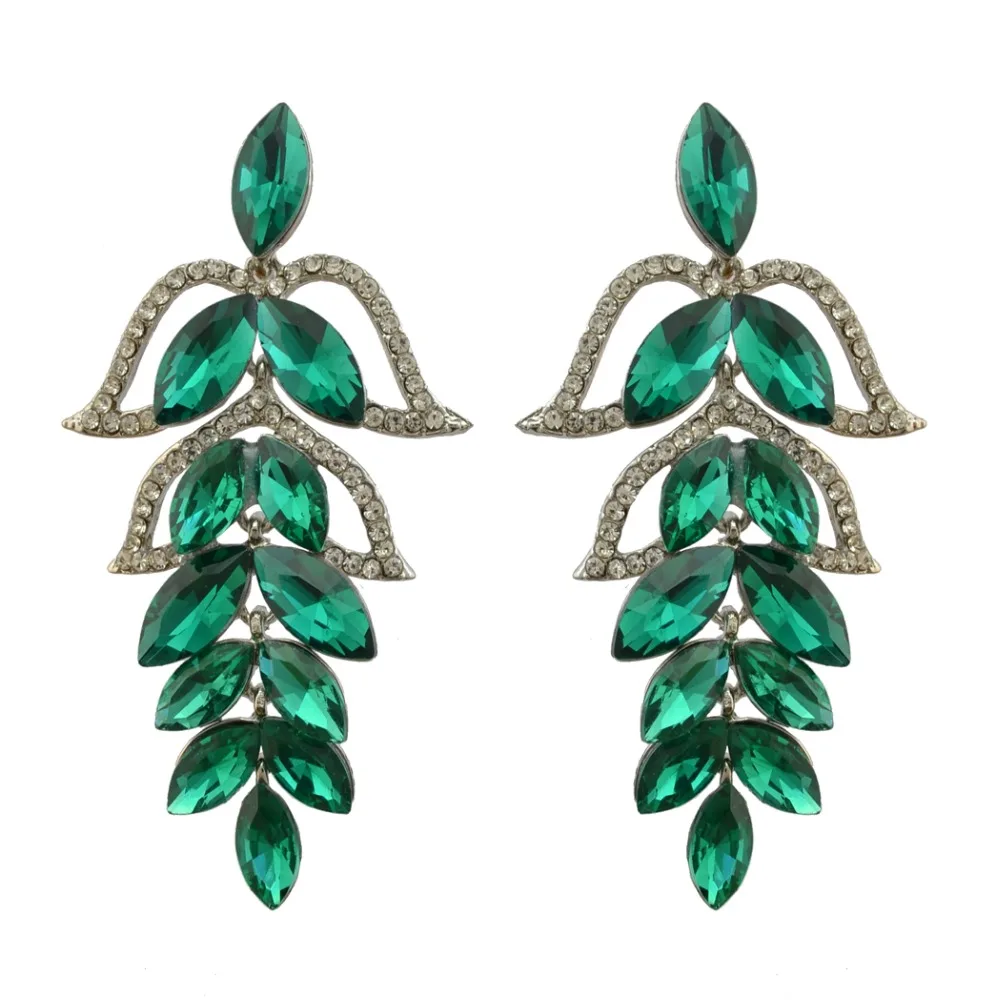 

Fashion Luxury Silver Metal Leaf Shaped Bridal Earrings Statement For Women Wedding Waterdrop Crystal Long Drop Earrings Jewelry