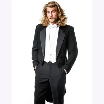 

2017 Double Breasted Tailored Made Tailcoat black Notch Lapel Mens suit Dress Wedding Evening Suits for men (Jacket+Pants+Vest)