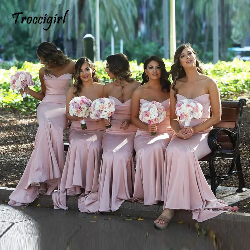 12-2           Simple Sweetheart Pink Bridesmaid Dresses Floor Length Long Wedding Guest Dress for Party robe demoiselle d`honneur