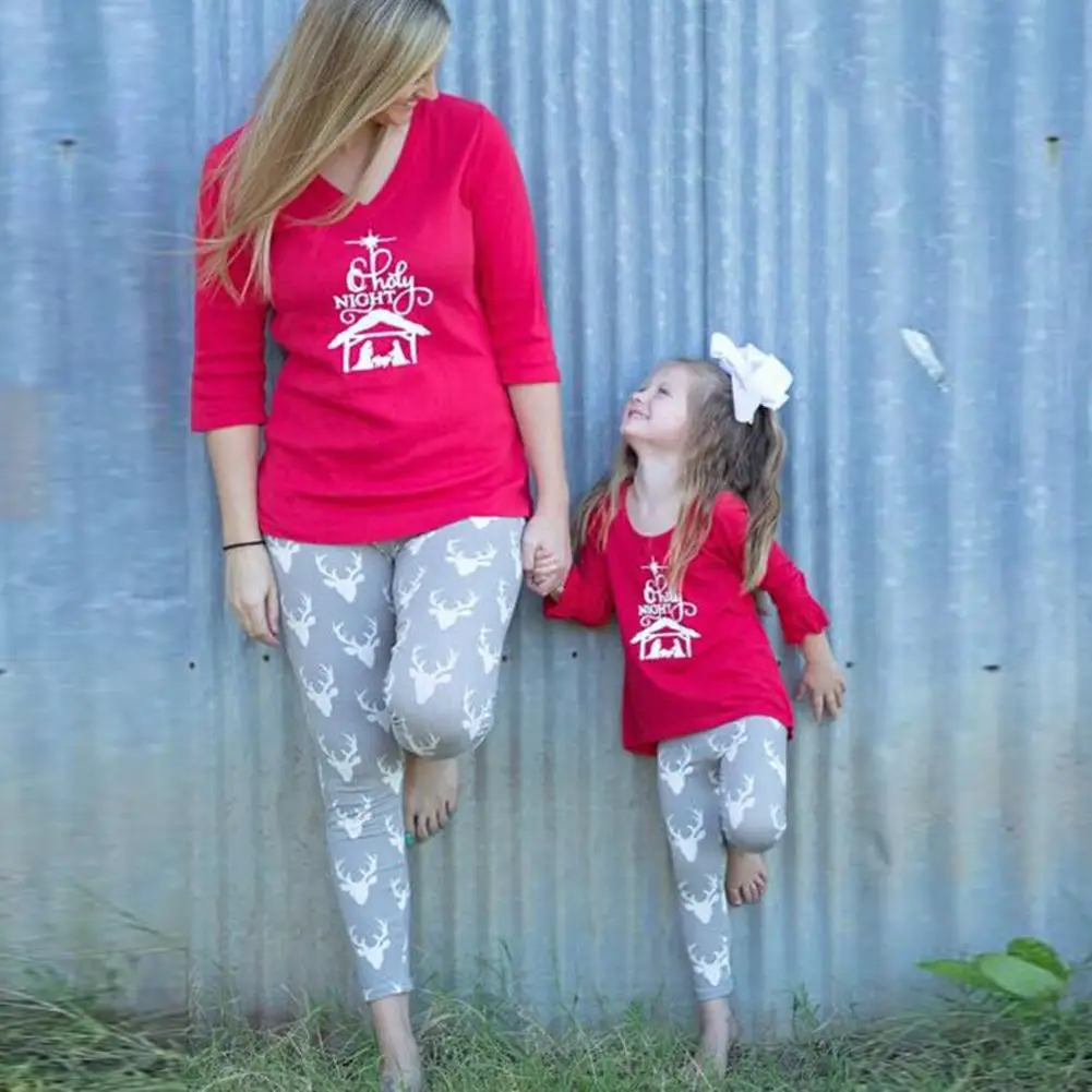 

Christmas Family Matching Sleepwear Mother Daughter Long Sleeve Pajamas Set 2018