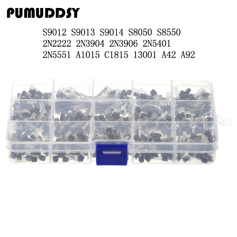 

15Value TO-92 Transistor Assorted Kit 2N2222 S9012 S9013 S9014 S8050 S8550 2N3904 2N3906 2N5401 2N5551 A1015 C1815 13001 A42 A92