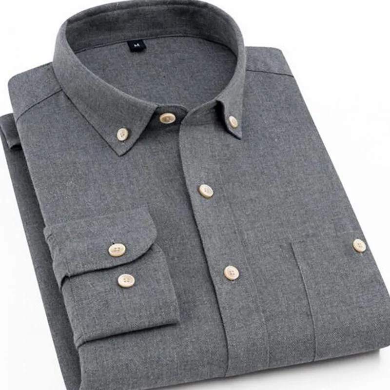 Мужские рубашки с длинными рукавами и отложным воротником, рубашки для официальных мероприятий, удобные однобортные деловые рубашки, размер S-4XL - Цвет: gray