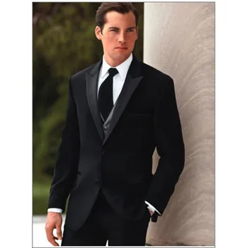 

New Groom mens suits Tuxedo costume homme Groomsmen Black Wedding Suits for men Best Man Bridegroom suit (Jacket+Pants+Tie+Vest