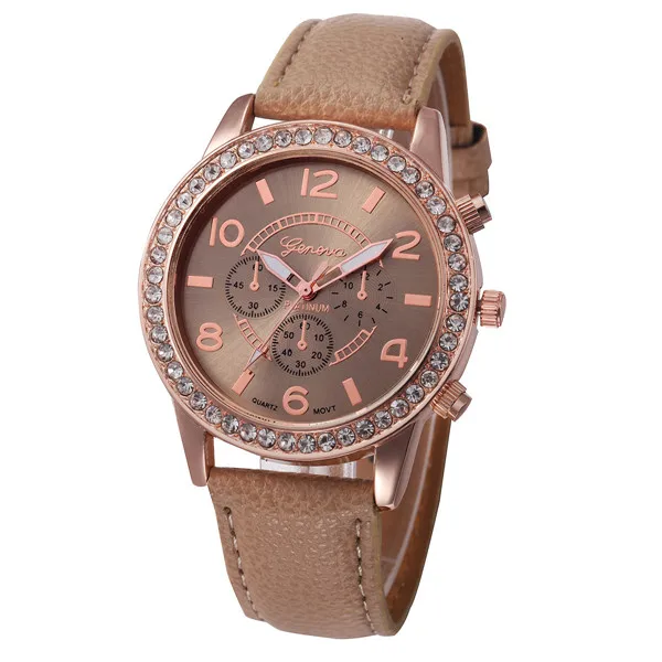Классические замечательные модные женские часы Роскошные бриллиантовые аналоговые кожаные кварцевые наручные часы женская одежда часы дропшиппинг P30 - Цвет: Brown