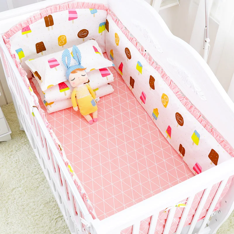 

Sweet Ice Cream Pattern Baby Bedding Set 5pcs Soft Kids Crib Bedding Set Healthy Cotton Baby Items Bumpers Quilt For Bed