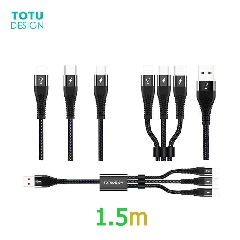 

TOTU 3 in 1 data cable for iPhone 6 6s 7 8 x Samsung data cable 1.5m Usb fast charging cable Type-c Micro USB Apple connector