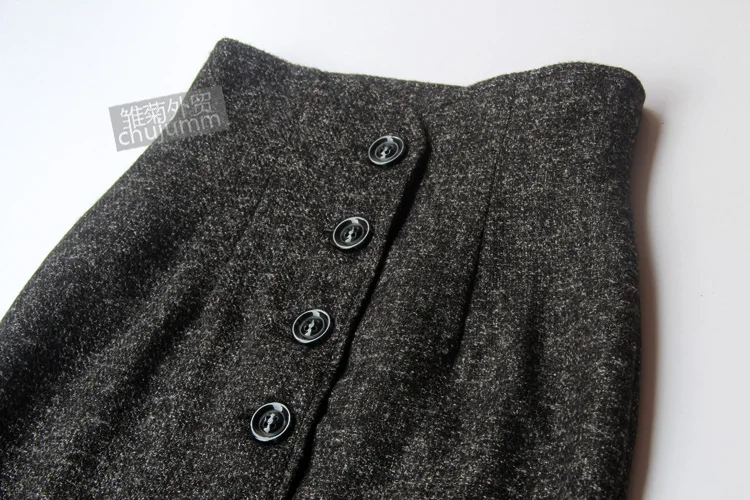 Высококачественная плотная Шерстяная Юбка с высокой талией для женщин осень зима винтажная двойная посылка в стиле хип-хоп Офисная женская уличная юбка-карандаш