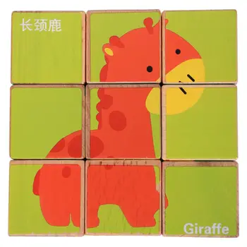 

MWZ Wooden Toys Cartoon Six Sides Painting Building Block 3D Toys Kids Early Learning Educational Jouet Birthday Gift For Baby