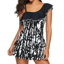 Мода Новая летняя пляжная одежда для купания женщин плюс размер оборки печати бикини купальник jupmsuit пляжная одежда для плавания