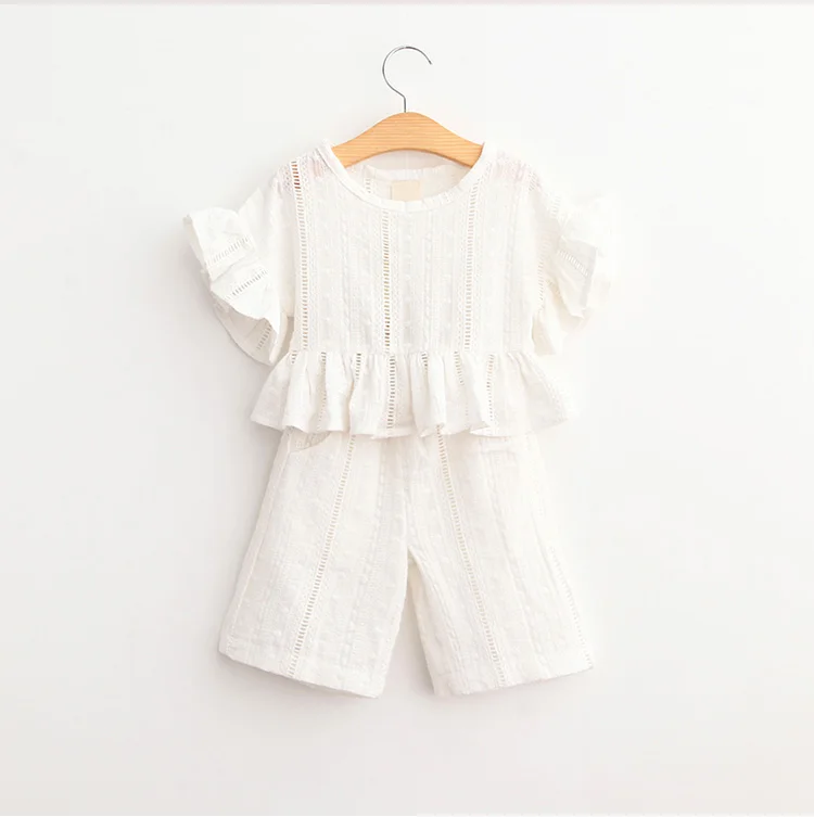 Comercio al por mayor de 2-7 años nuevo 2017 muchachas del verano de la manga de la llamarada blusa + pantalones 2 unids ropa fija la ropa para niños traje