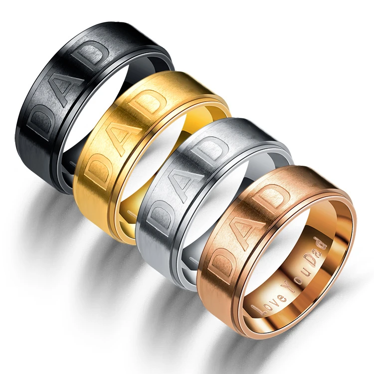 

ZRM Fashion Stainless Steel Charm DAD Ring Engraved Love You Dad Men's Ring Jewelry Dad's Gifts