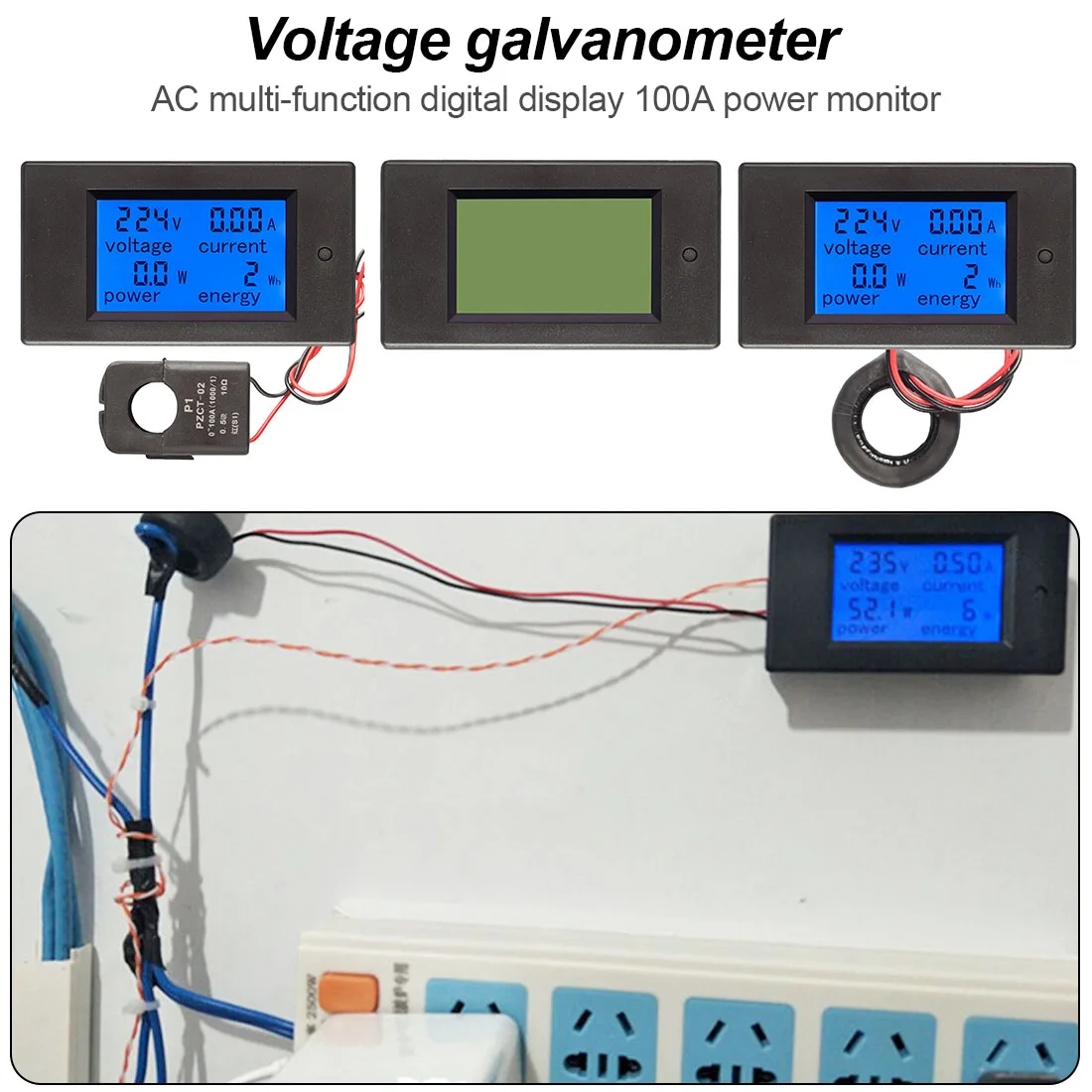 100A/80~260V Power Energy Voltmeter Ammeter Watt Current Amps Volt Meter LCD Panel Monitor AC Voltage Meters