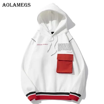 

Aolamegs Hoodies Men Pocket Letter Plus Velvet Hooded High Street Pullover Sweatshirt Men Fashion Hip Hop Streetwear Hoodie