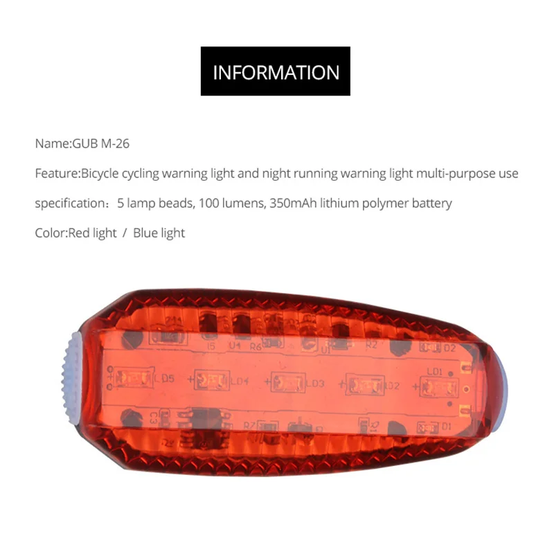 Perfect GUB Cycling Helmet Light USB Rechargeable Bicycle Taillight Safety Warning MTB Road Bike Rear Light Cycling Bag LED Back Lamp 5