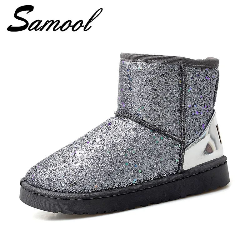 

Snow Boots Winter Ankle Boots Women Shoes Fur Warm Boots Female Casual Shoes Platform Non Slip Gold Bling Dames Schoenen Ocx3
