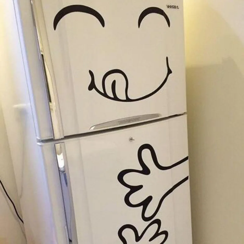 Cute Smile Fridge sticker Happy Yummy Face Kitchen decorations Vinyl Wall Stickers Art Refrigerator Wall Decals Home Decor