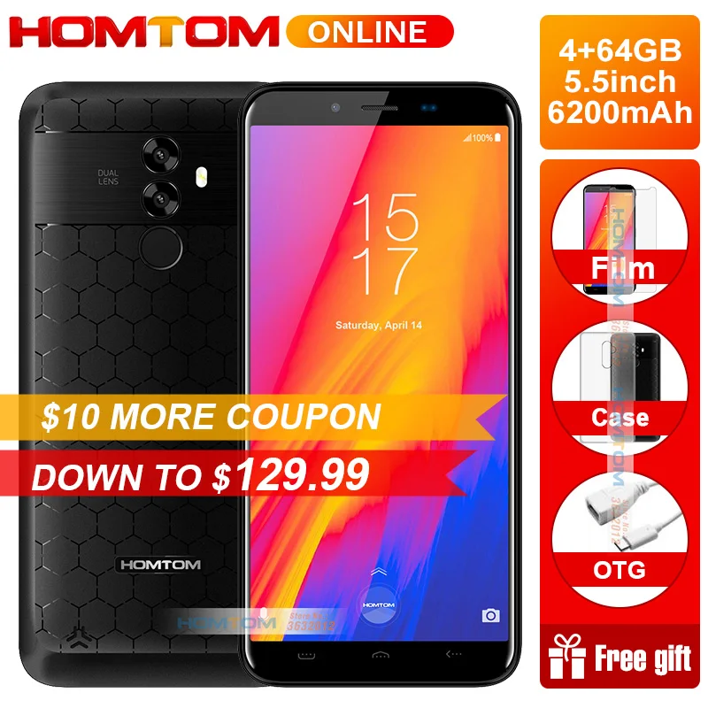 HOMTOM S99 Android 8 0 5 'ཎ:9 полный дисплей смартфона 4 + 64 ГБ MT6750 Octa Core 6200 мАч Батарея Face ID