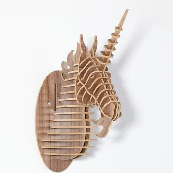 

Wood Unicorn Head Wall Wooden Craft Christmas Animal Trophies Animal Head For for Children/Kids Room Decor WDM003M