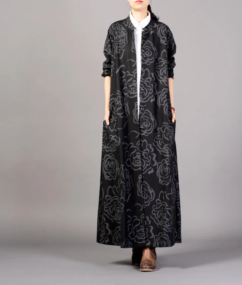 

Women Loose Single Breasted Trench coat Printed Outwear Female Retro Overcoat Autumn Ladies Long Coat 2019 Fall Spring