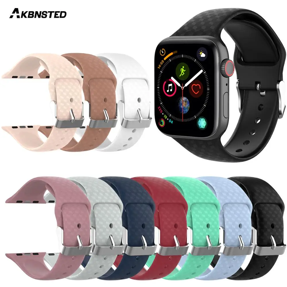 

AKBNSTED Soft Silicone Sports Band For Apple Watch Series 1 2 3 4 38MM 42MM Rubber Watchband Strap For 40MM 44MM iWatch Series4