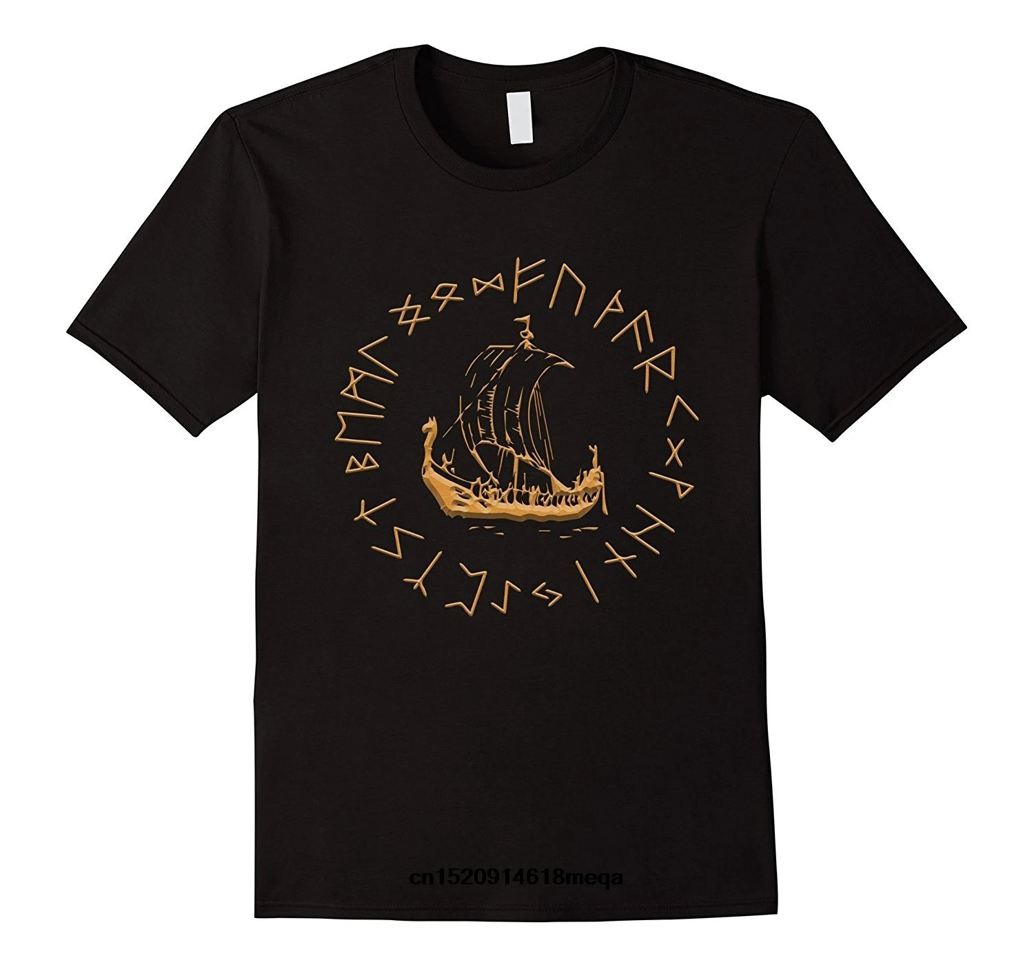 Gildan funny t shirts Longship Nordic Rune Wheel Viking Men's Fashion T