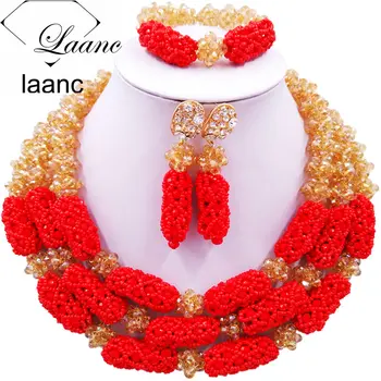 

Laanc Brand Crystal Beaded Champagne Gold AB Red African Beads Jewelry Set Nigerian Wedding Jewelry Sets XQJZ006