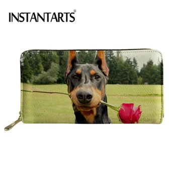 

INSTANTARTS Long Wallets Zipper PU Purse For Female Cute Dogs Doberman Printed Women Purse Lady Card Holder Coin Money Organizer