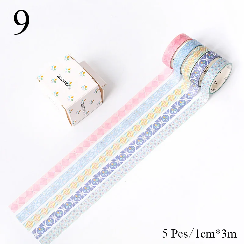 5Pcs/Set Grid Washi Tape Kawaii Decorative Adhesive Tape Thin Striped Masking Tape For Stickers Scrapbooking DIY Stationery Tape - Цвет: 9