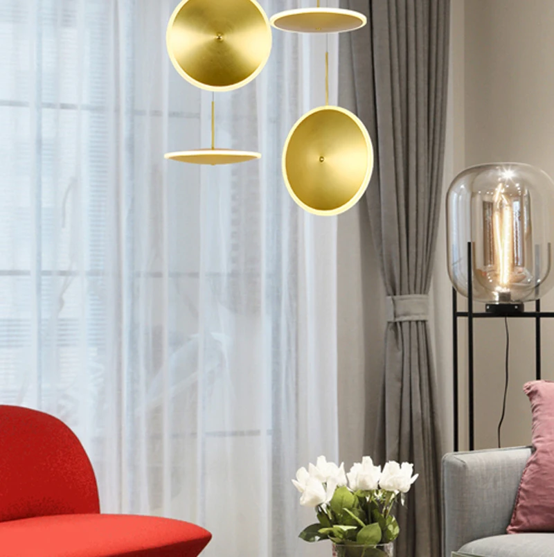 Nordic Творческий золотой круглый Алюминий акрил светодио дный постмодерн Home Decor Гостиная НЛО светильники подвеска у кровати лампа